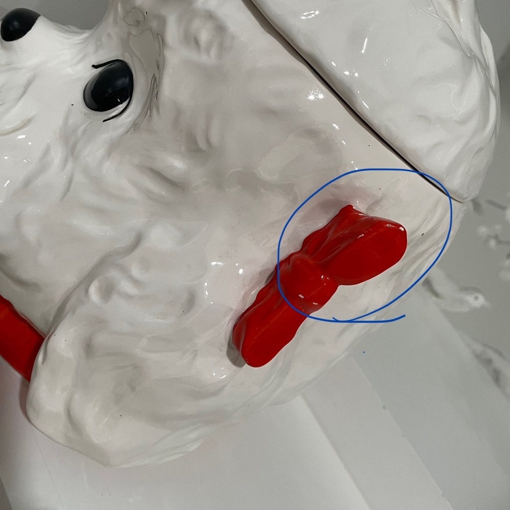 Vintage 1950s Poodle Dog Cookie Jar Red Bows MCM Kitschy Kitchenware Grandma - Picture 10 of 10